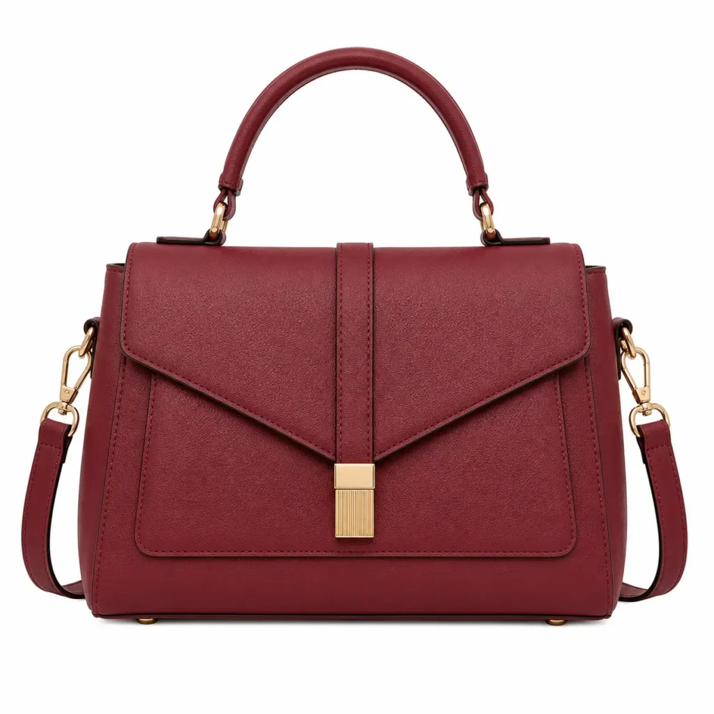 bagnum womens burgundy leather satchel top handle shoulder handbag