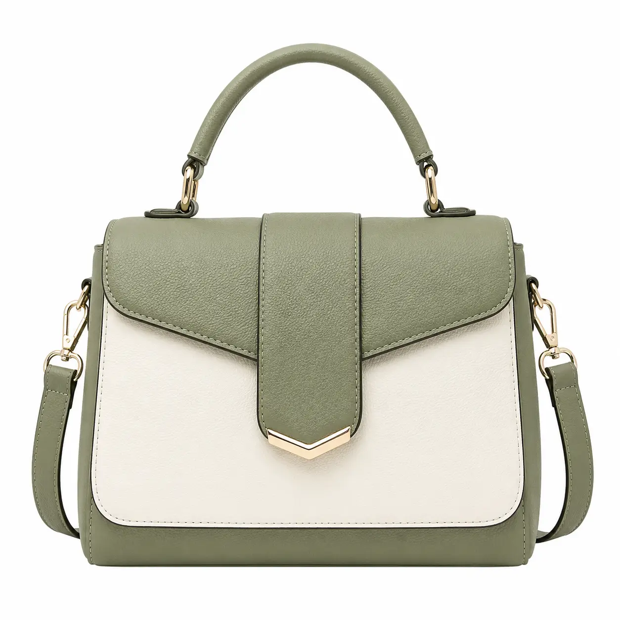 bagnum womens greenwhite triple compartment satchel top handle shoulder handbag Bagnum Women's Green/White Triple Compartment Satchel Top Handle Shoulder Handbag - Image 1