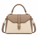 Bagnum Women's Taupe/Cream Color Block Satchel Top Handle Shoulder Handbag